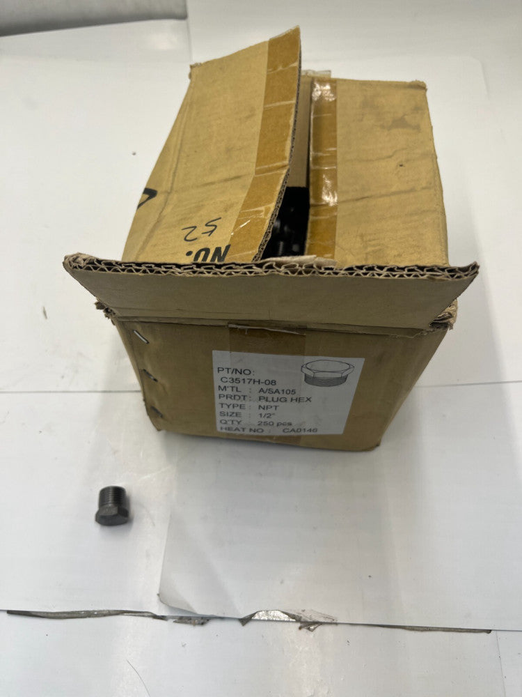 Box of 250 Carbon Steel Hex Head Threaded Plug 1/2" NPT C3517H-08 A/SA105