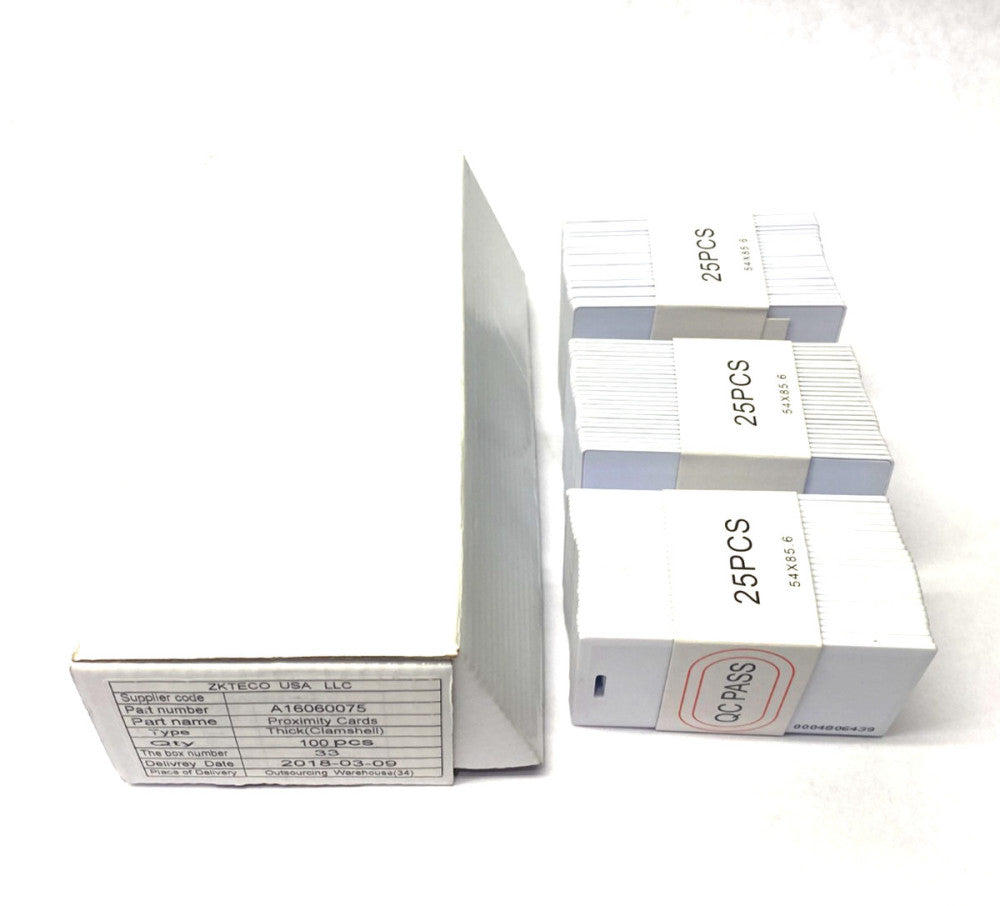 ZKTeco 125KHz Proximity Cards, Thick, Clamshell BOX OF 75