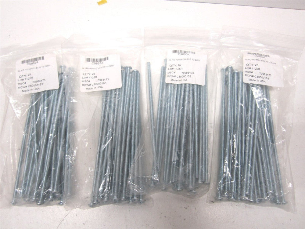 (C50000163) #10–24 x 6" Alloy Steel Round Head Slotted Machine Screw - Qty 100