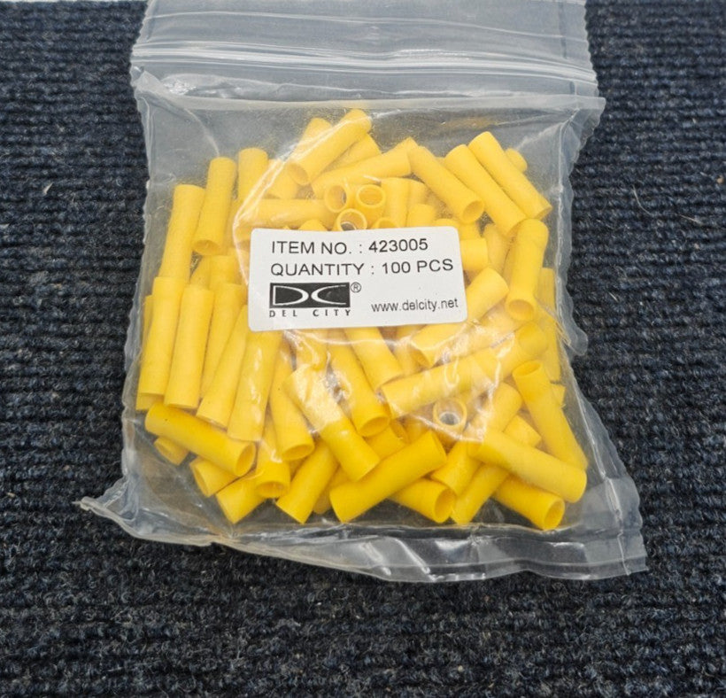 (100 PIECES) Del City 423005 Butt Connectors 10-12 Gauge, Vinyl-Insulated