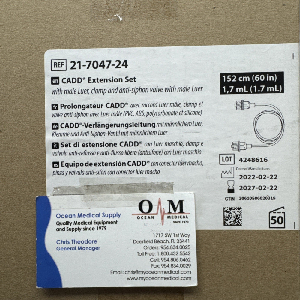 SMITHS MEDICAL 21-7047-24 CADD Extensions Set 60” (152cm) 1.7mL (50/Box) 2027exp
