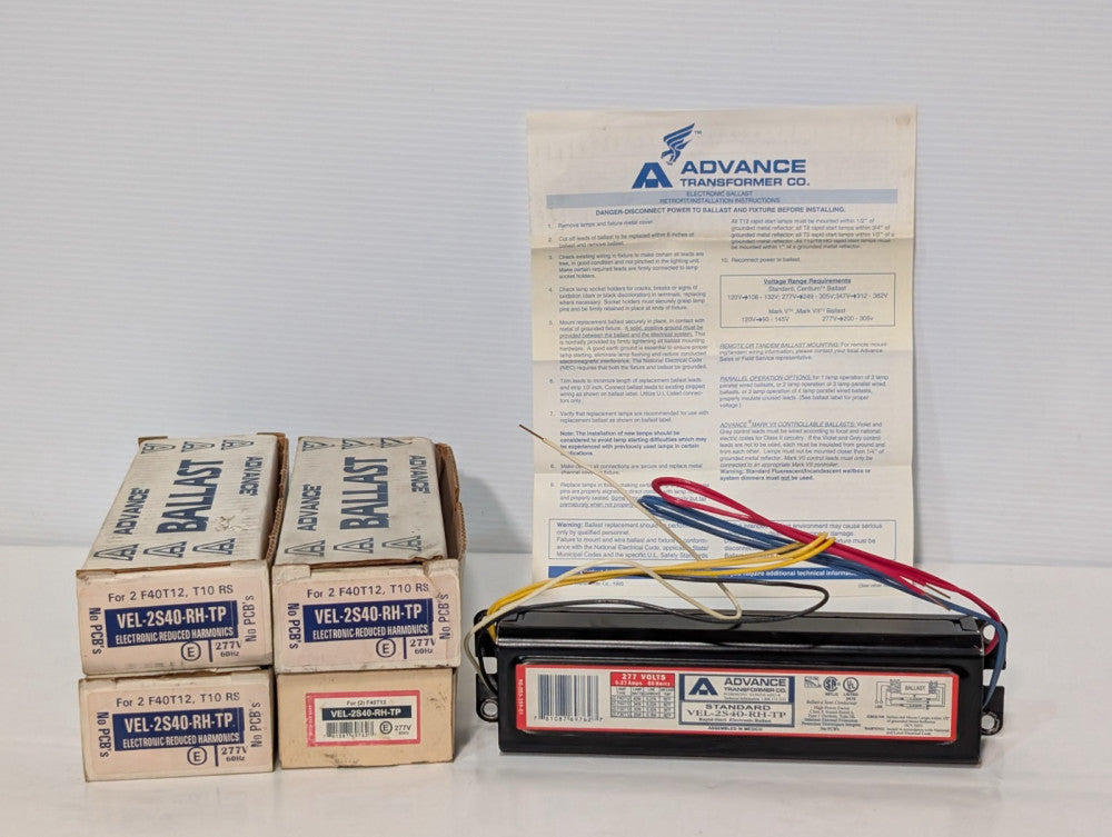 Lot of 4 Advance VEL-2S40-RH-TP Rapid Start Electronic Ballast, 2-Lamp, F40/F30