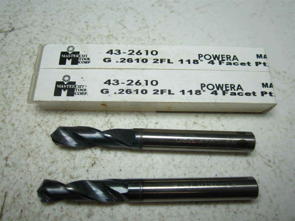Mastercut (43-2610) .2610 Diam 2 Flute 4 Facet PowerA Stub Drill Bit - Qty 2