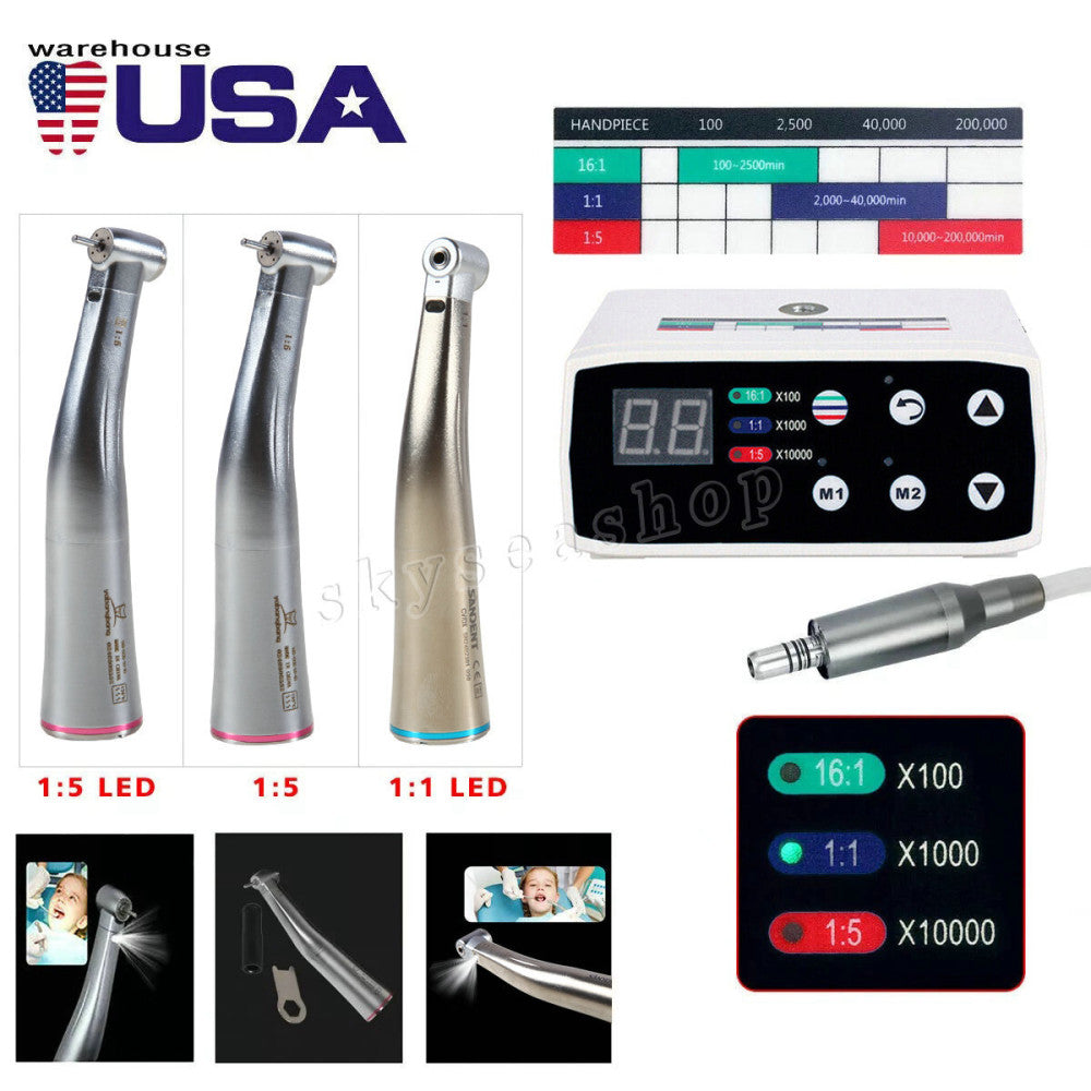 Dental Electric Motor LED Brushless /Handpiece 1:5 Contra Angle 1:1 For KAV NSK