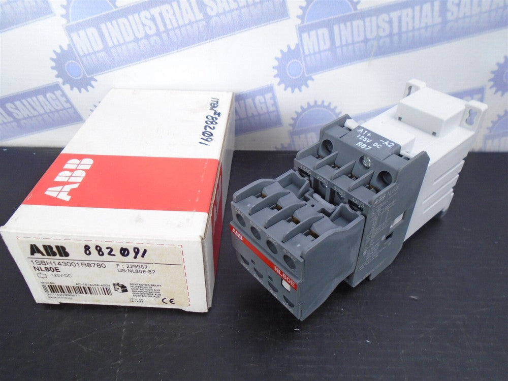 ABB - NL80E - 1SBH143001R8780 - 125V DC CONTACTOR RELAY- 8NO -(NEW in BOX)