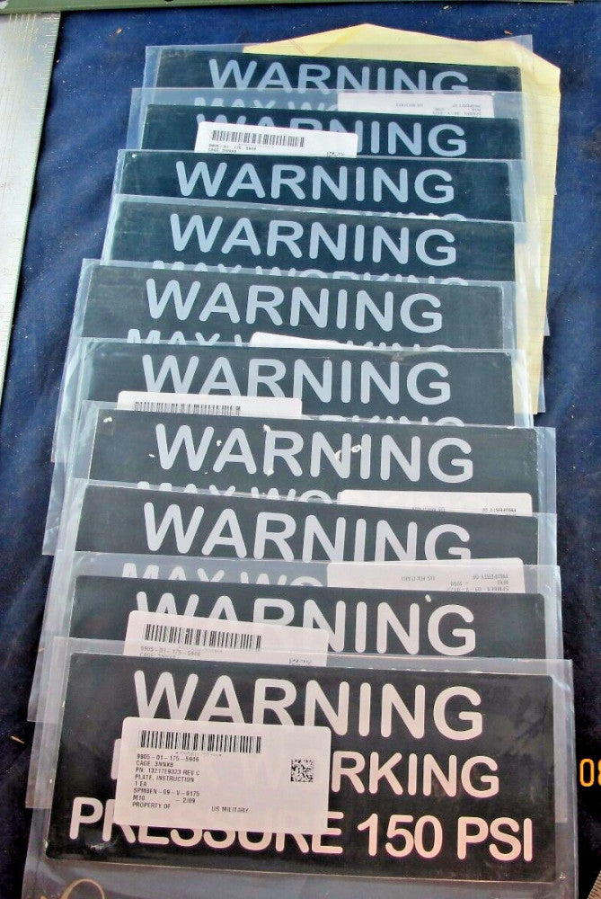 (10) “WARNING MAX PRESSURE 150 PSI” Metal Warning Labels Peel & Stick (9.5” X 4”