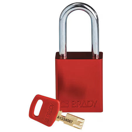Brady Alu-Red-38St-Kd Lockout Padlock,Al,Red,Key Different