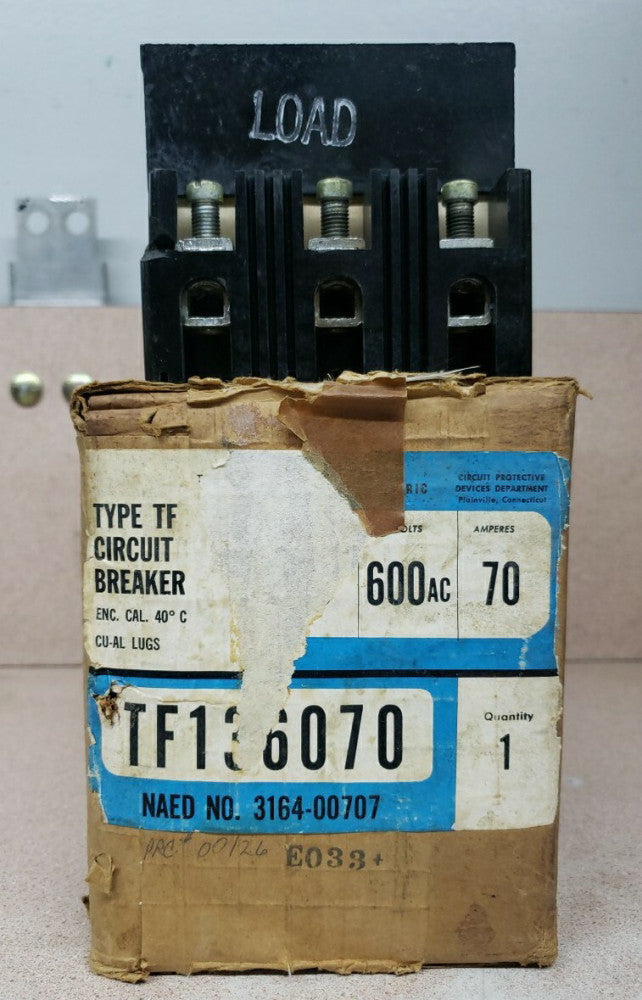 New Take Out! GE TF136070 70 Amp 600V 3 Pole Obsolete Circuit Breaker Chipped