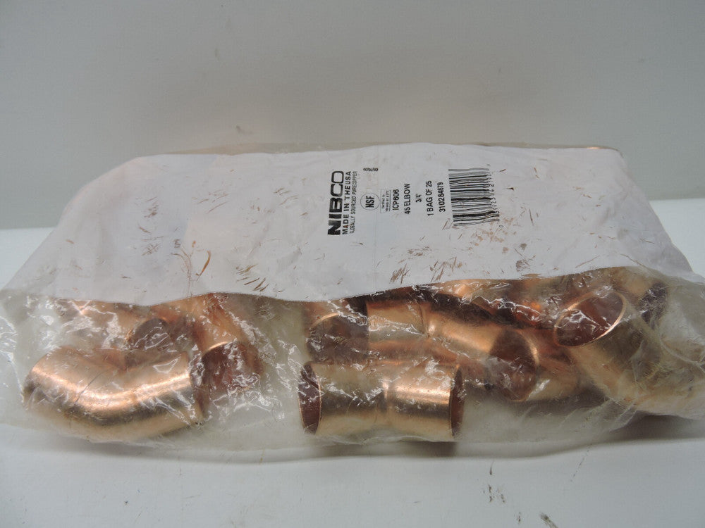 NIBCO CP60634 3/4 in. Wrot Copper 45-Degree C x C Elbow ICP606 (25 pack) - NEW