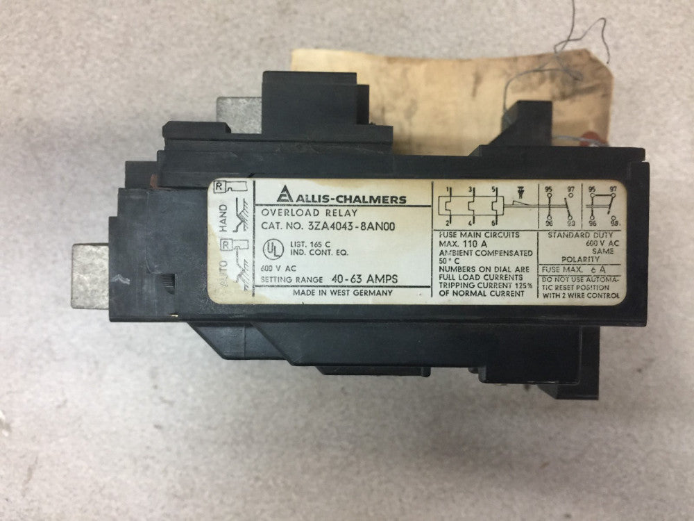 NEW NO BOX ALLIS CHALMERS OVERLOAD RELAY 3ZA4043-8AN00