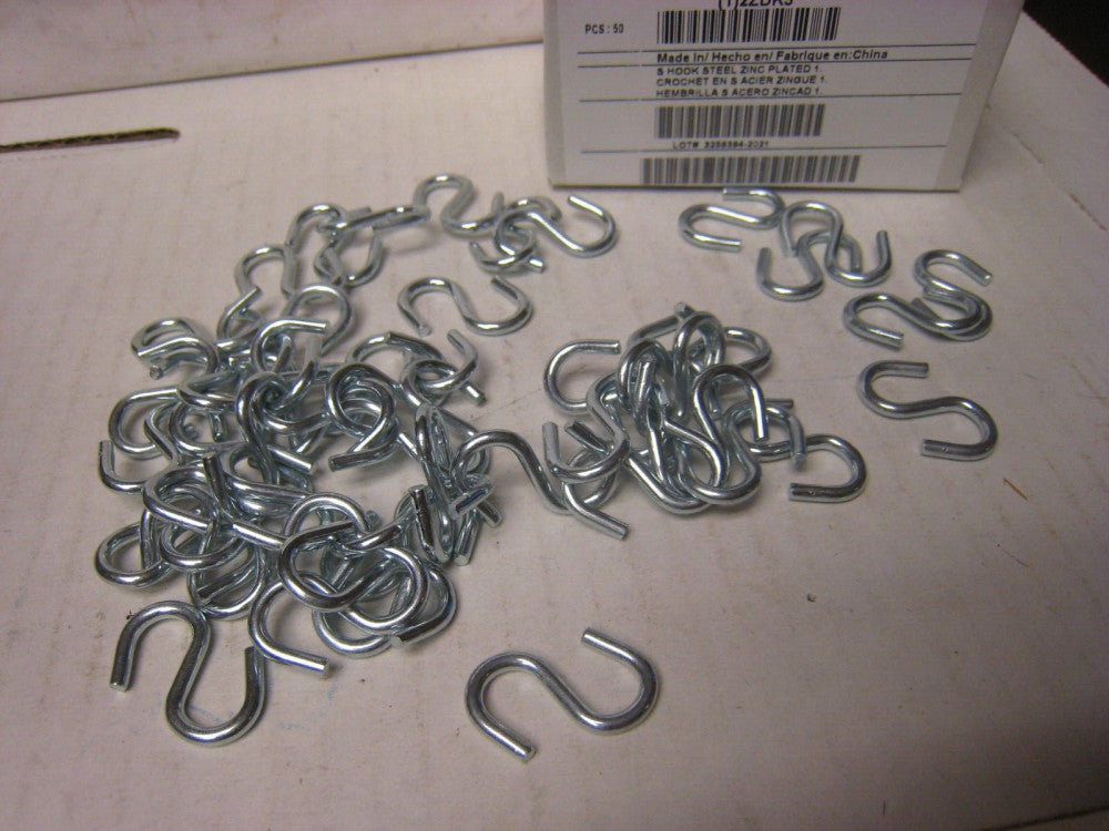 1-Box 50 pcs  FABORY 2ZDK3 S Hook Steel Zinc Plated Pack of 50