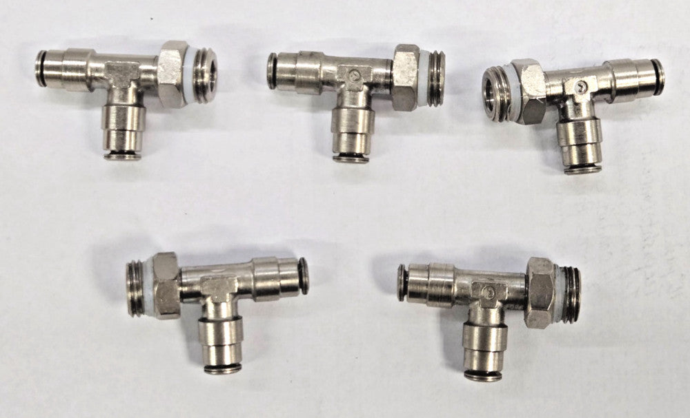 CAMOZZI MALE RUN SWIVEL TEES 5MM X G1/4" *LOT OF 5* NICKEL PLATED BRASS