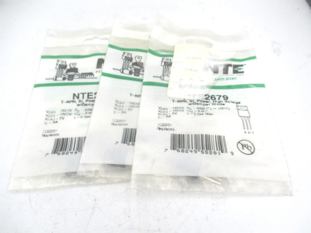 NTE Electronics (NTE2679) 1.5 KV 6A TO220 1500v Bipolar Transistor - Lot of 3