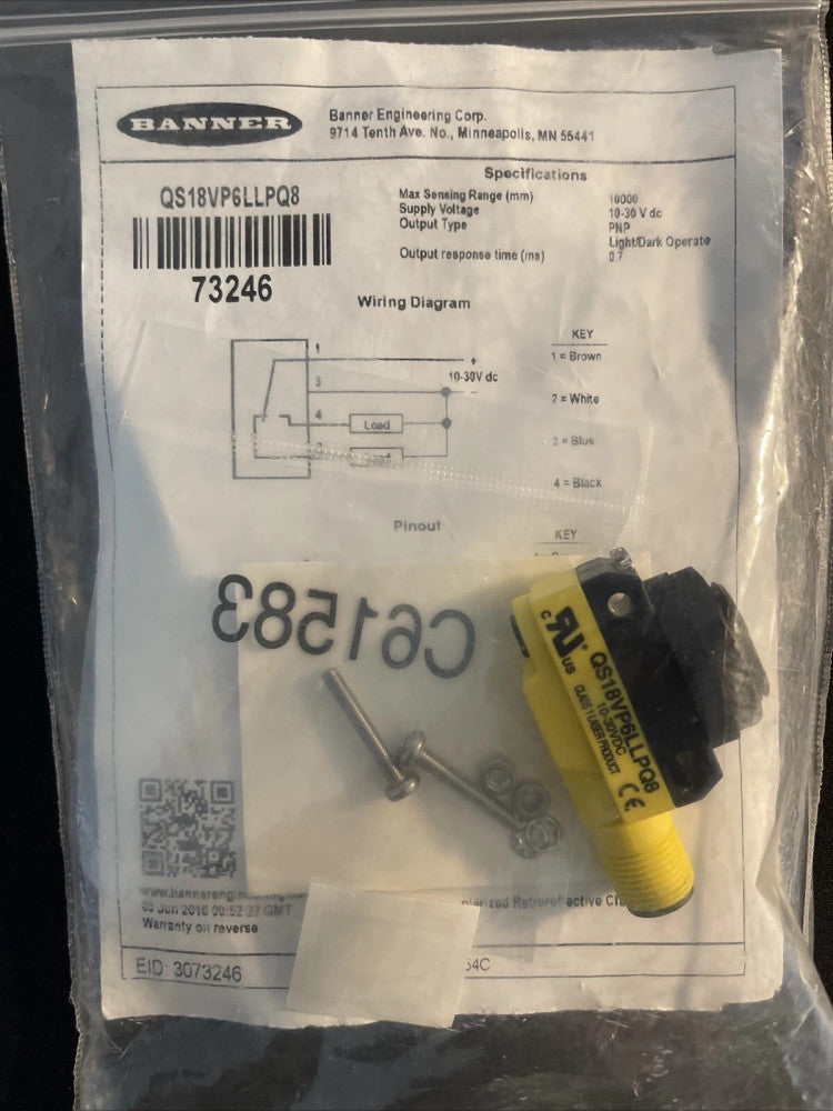 New Banner Engineering QS18VP6LLPQ8 Photoelectric Sensor