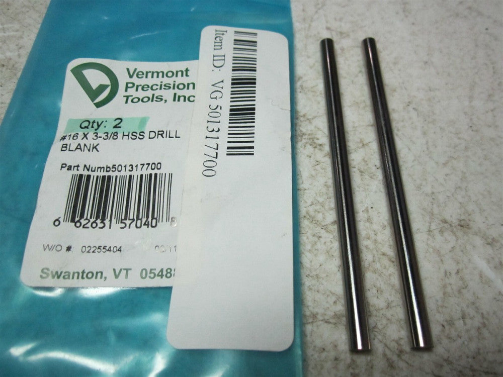 Vermont Precision Tools (501317700) Size #16 x 3-3/8 HSS Drill Blank - Pack of 2