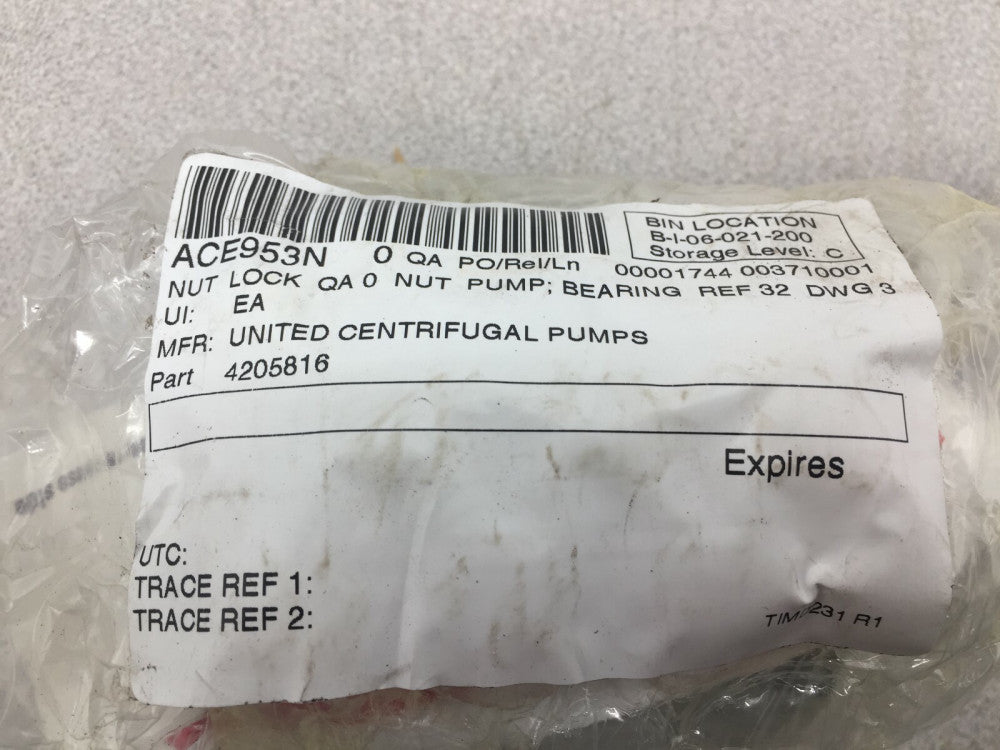 NEW NO BOX UNITED CENTRIFUGAL PUMP LOCK NUT PUMP BEARING 4205816  /  GI3G1459