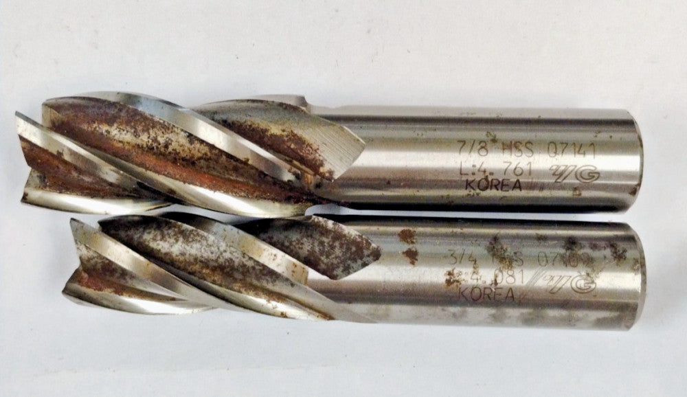 YG SQUARE HS END MILLS (LOT OF 2) 4-FLT 7/8" AND 3/4" RT HAND
