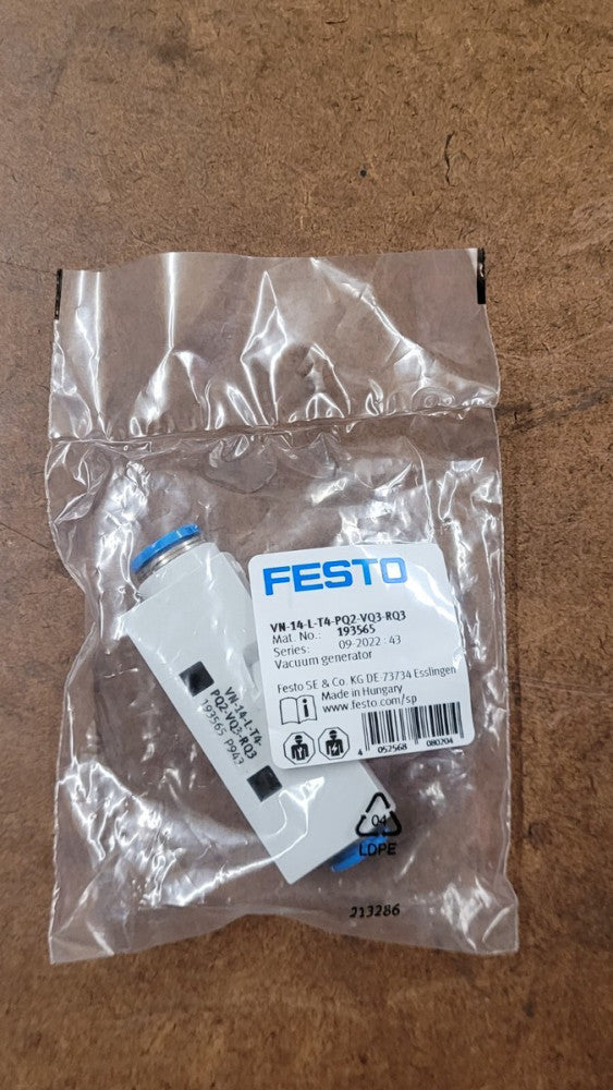 Festo VN-14-L-T4-PQ2-VQ3-RQ3 Pneumatic Vacuum Generator 6mm / 8mm Tube 193565