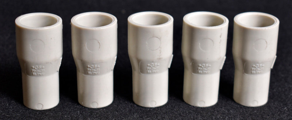 5 Georg Fischer Reducer Bushings PP 25-20mm 3/4" x 1/2" Butt Fusion 727.908.537