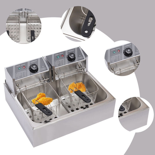 12L 12.9QT Electric Deep Fryer Commercial Tabletop Restaurant Fry Basket 5000W 