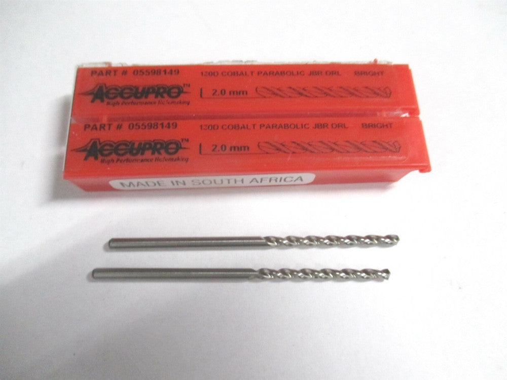 (1640200-AC) 2mm x 1-59/64" OAL 130° Cobalt RH Straight Jobber Drill - Lot of 2 