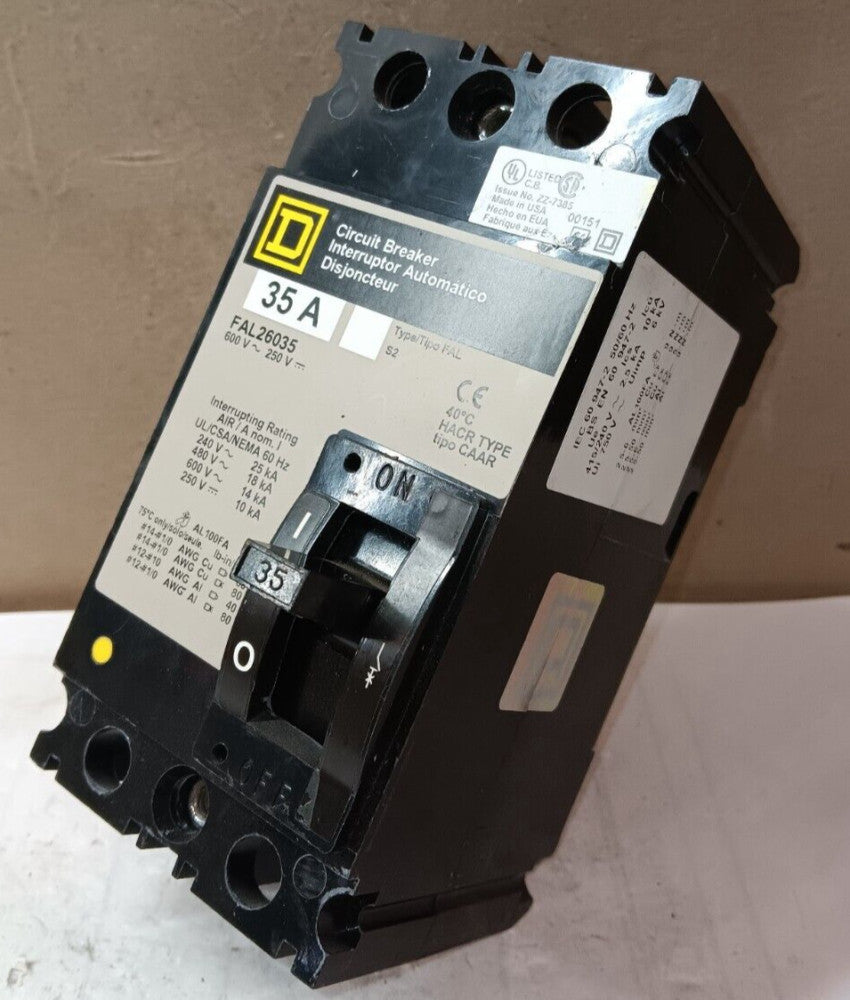 SQUARE D FAL26035 35 AMP CIRCUIT BREAKER 2 POLE 600 VAC 250 VDC