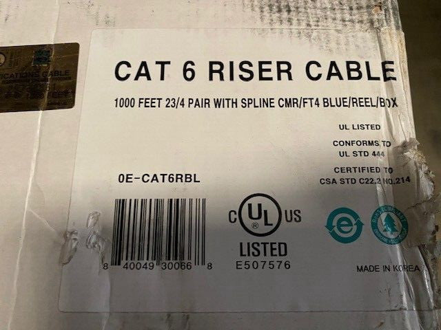 1000ft. 23/4 CAT 6 Cable Riser Rated Reel Box, Blue 0E-CAT6RBL