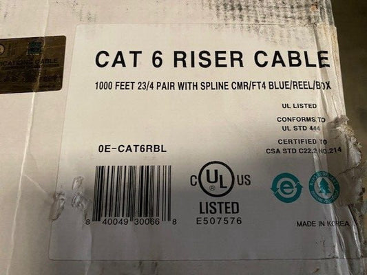 1000ft. 23/4 CAT 6 Cable Riser Rated Reel Box, Blue 0E-CAT6RBL