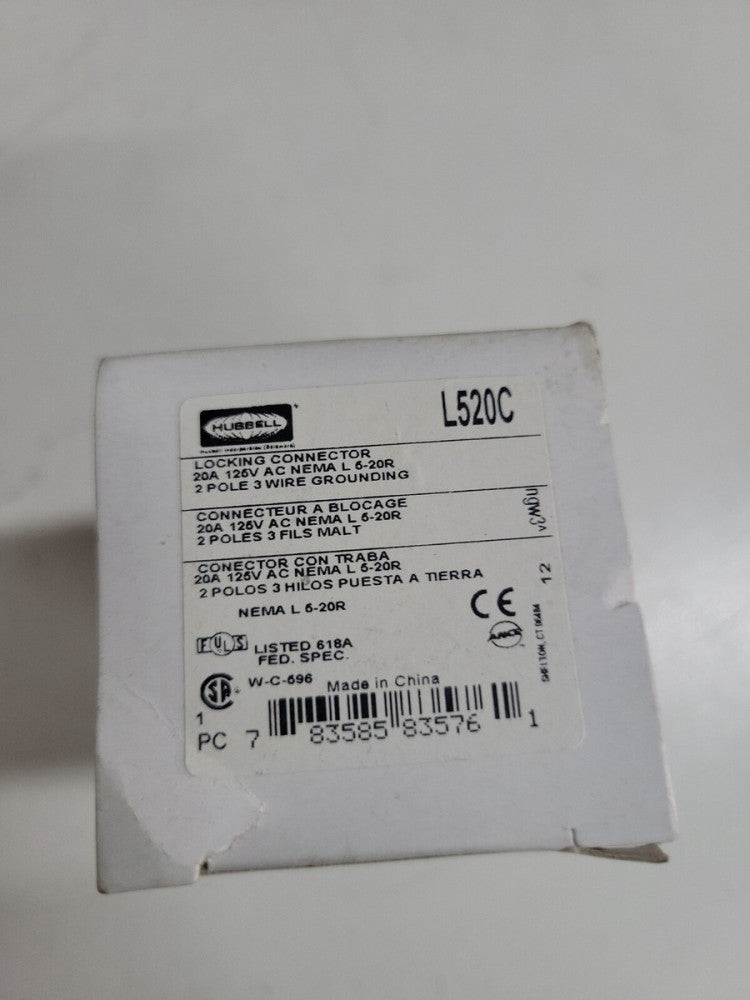 1- Hubbell L520C Twist Lock Female Connector 20 Amp 125V NEMA L520R- NEW OLD STK