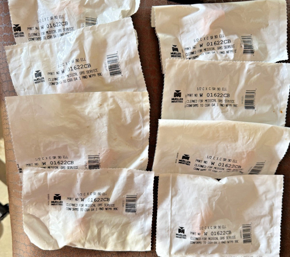 (Lot of 8) 1-Pack Mueller 1/2" C x C SR 90 Elbow W 01622CB for Medical Gas
