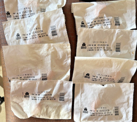 (Lot of 8) 1-Pack Mueller 1/2" C x C SR 90 Elbow W 01622CB for Medical Gas