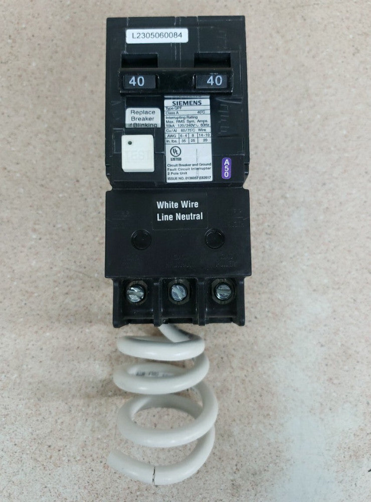 NEW NO BOX  SIEMENS QF240A 40A CIRCUIT BREAKER GROUND FAULT SELF TEST