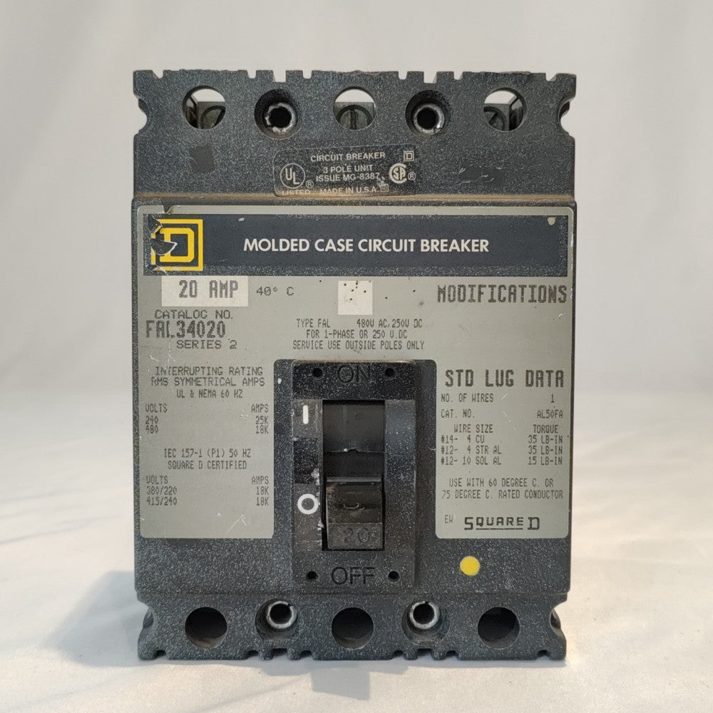 Square D FAL34020 Circuit Breaker 3 Pole 20A 480V