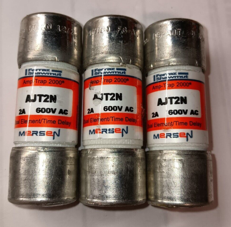 LOT OF 3) NEW MERSEN FERRAZ SHAWMUT AJT2N AMP-TRAP 2000 FUSE 2 AMP CLASS J 600V