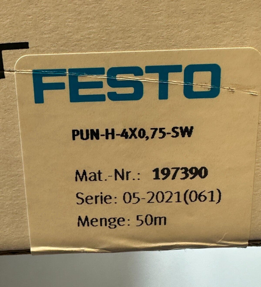 Festo PUN-H-4 x O, 75-SW (197390) Plastic Tubing Black 4mm 50m Box - New