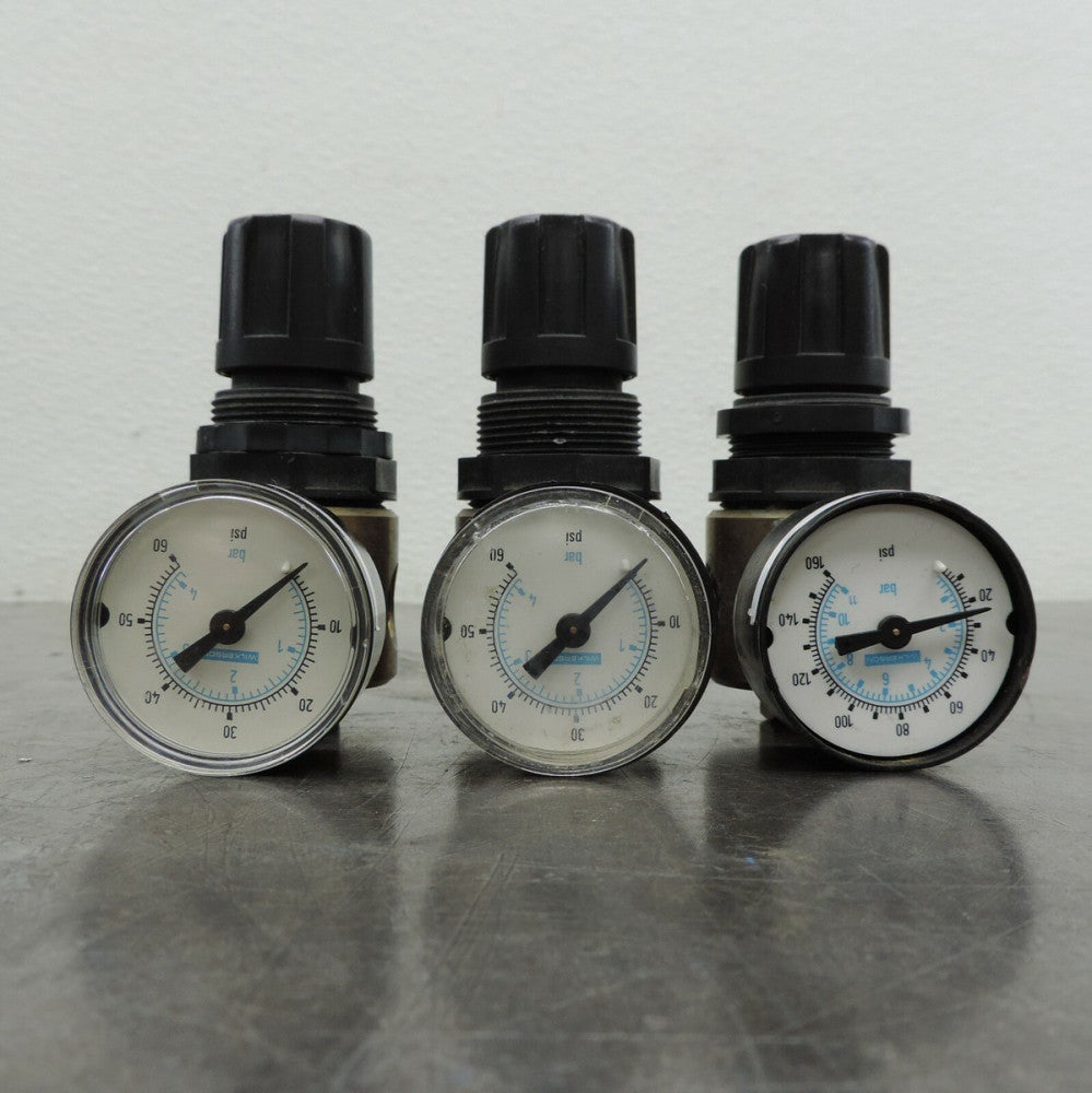 Lot Of 3 Wilkerson Two (2) R04-02-L00 and One (1) R04-02-000 Regulator W/ Gauge