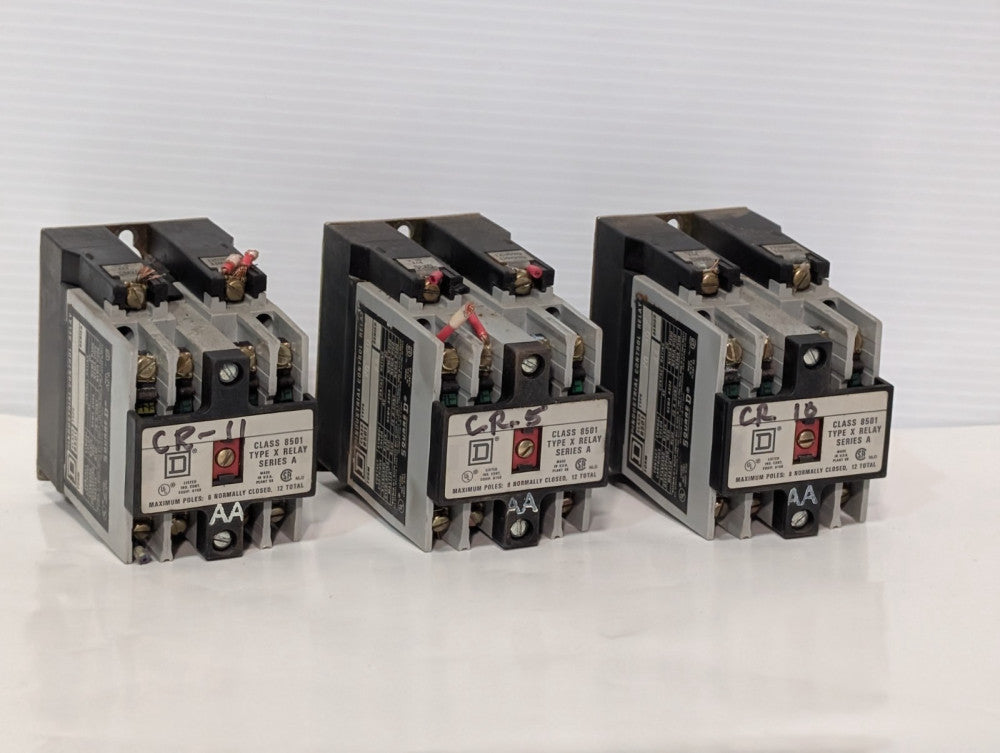 Lot of 3 Square D Class 8501 Type X Series A 8-12 Pole Relay, pre-owned as shown