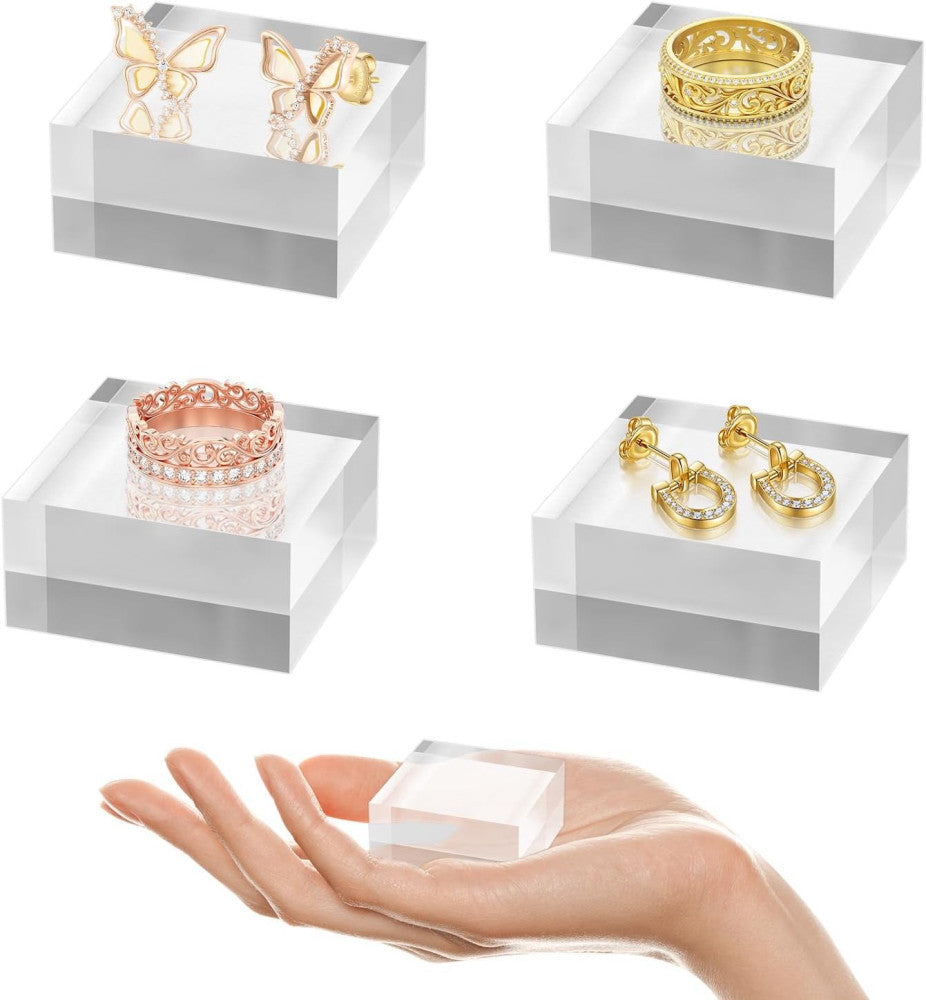 4PCS Acrylic Base Blocks 2x2x1in Clear Cube Display Pedestal for Jewelry Trophy 