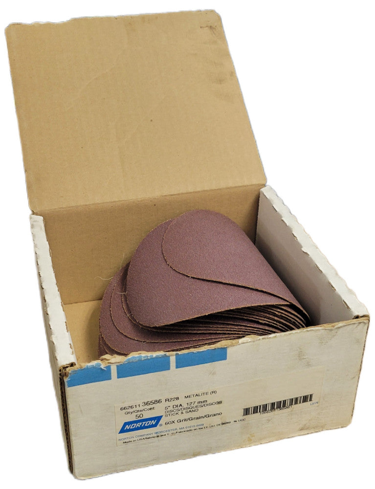 NORTON 66261136586 5" SANDING DISCS, 60X GRIT (LOT OF 31)