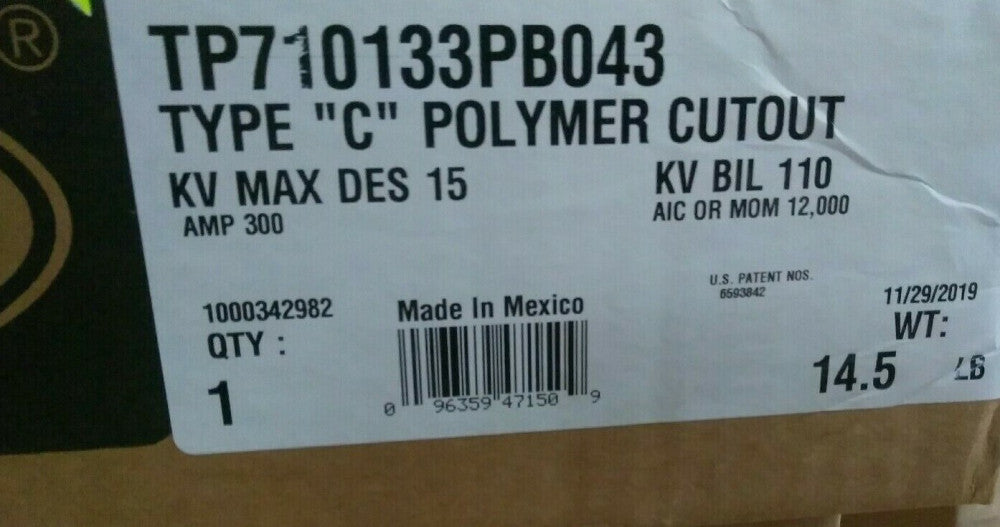 (1) HUBBLE Type "C" POLYMER CUTOUT TP710133PB043