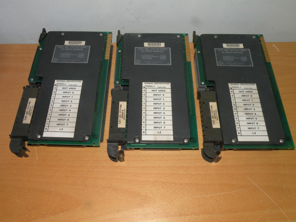 (3) Allen Bradley 1771-IA AC Input Modules w 1771-WA Terminal Wiring Arms