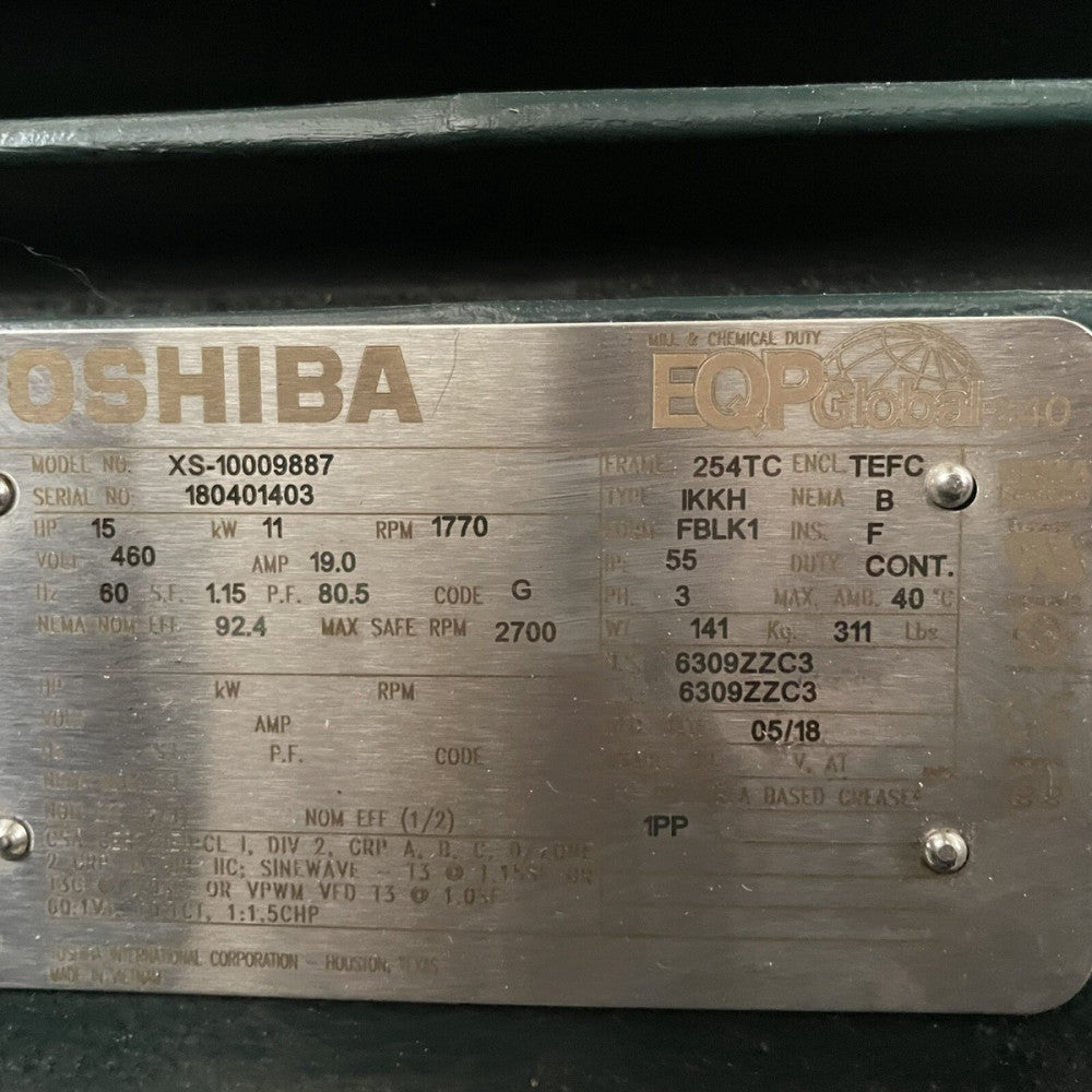 Toshiba EQP Global 840 XS-10009887 MARINE DUTY MOTOR PH 3, 460V, 19 AMP, 1770RPM