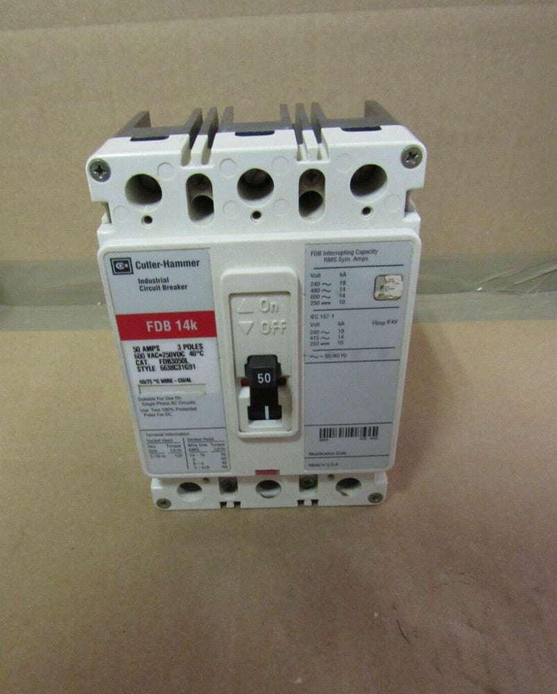 CUTLER-HAMMER FDB3050L 50A/600V/3P CIRCUIT BREAKER, NICE TAKEOUT! MAKE OFFER!