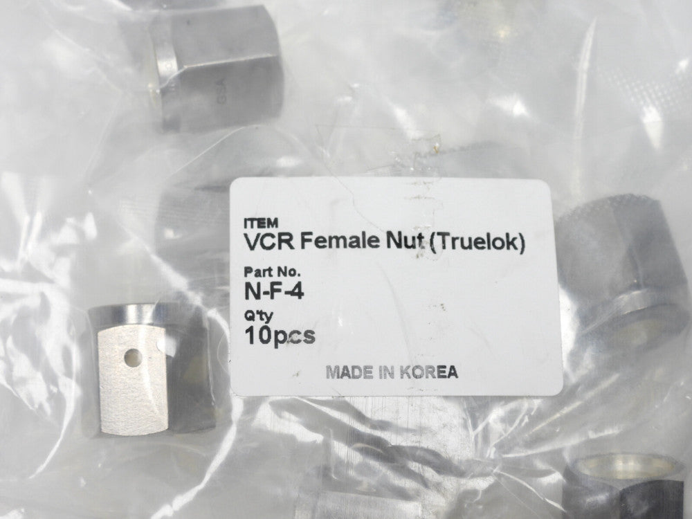 10pcs VCR Female Nut Truelok Style N-F-4, 1/4" Face Seal Size, 3/4" Hex, 316L St