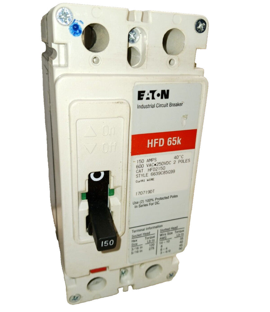 EATON 150 AMP CIRCUIT BREAKER 2 POLE 600 VAC / 250 VDC  HFD2150