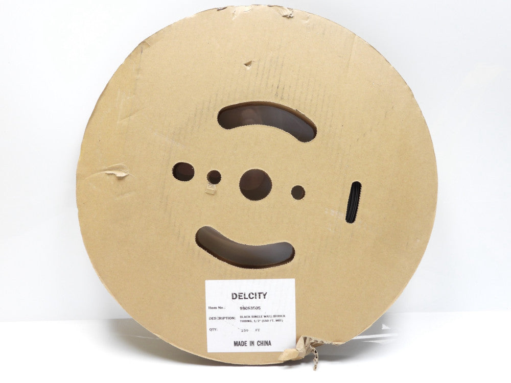 1/2" x 150ft Spool Shrink Tubing Black Single Wall, 2:1 Shrink Ratio Delcity 980