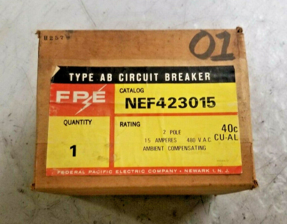New FPE 15 Amp Circuit Breaker 480 VAC 2 Pole  NEF423015