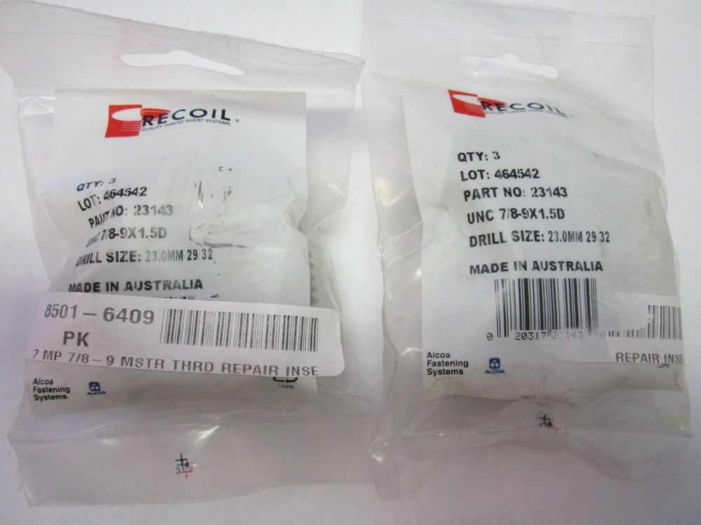 Recoil 23143 SS Tanged Free Running Helical Thread Inserts 7/8-9 UNC Lot of 6 