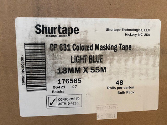 (Case of 48) Shurtape CP 631 Light Blue Masking Tape - 3/4 x 60 yds 18mm x 55M
