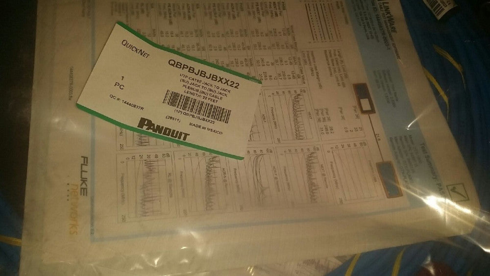CAT6E PANDUIT CABLE   27 FEET (BU) JACK TO (BU) JACK PLENUM BU CABLE